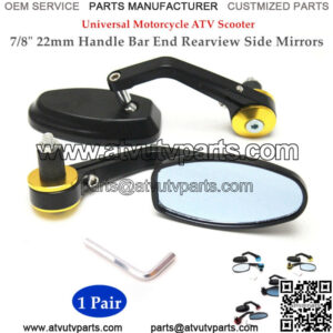 Motorcycle ATV Scooter 7/8" 22mm Handle Bar End Rearview Side Mirrors Aluminum