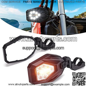 UTV LED Side Mirrors with Turn Signal Lights and Spotlight, Heavy Duty Aluminium Lighted Side Mirror Rotation Clamp for 1.6"-2" Roll Bar Compatible with Polaris RZR X3 Talon