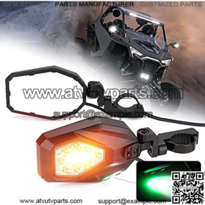 UTV LED Lighted Side Mirrors with Flowing Turn Signal Light and Spotlight Hawkeye light, Heavy Duty lighted Mirrors for 1.6"-2" Roll Bar Compatible with Polaris RZR Talon 1000 X3