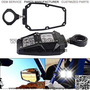 UTV Rear Side View Mirror with LED Spot Light Fits For 1.75-2 Inch Roll Bar with Ball Joint High Impact Shatterproof Tempered Glass Cage (1 Pair,Compatible With Polaris RZR XP 1000 RZR 900 ),5% coupon