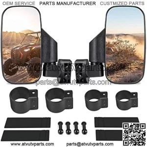 UTV Side Mirrors with 1.75" -2" Roll Bar Cage, UTV Mirrors 360 Degree Adjustable SXS Mirrors Compatible with Polaris RZR Kawasaki Teryx Mule Pioneer Yamaha Rhino YXZ