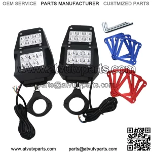 For UTV Polaris RZR 1.75"-2" Roll Cage Rear View Side Mirrors with LED Lights