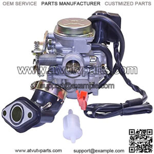 PD18j Carburetor works with most GY6 50cc-80cc 139QMB 139QMA 4 Cycle Engine Scooter Moped Replaces for Kymco Baja TNG with free Air Intake Manifold Pipe and Fuel Filter