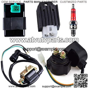 Solenoid Relay 2-Wire Ignition Coil 5 Pin CDI Box Regulator Rectifier Spark Plug for 4-Stroke 50cc 70cc 90cc 110cc 125cc ATV Dirt Bike Go Kart Compatible with Kazuma Taotao Coolster Parts