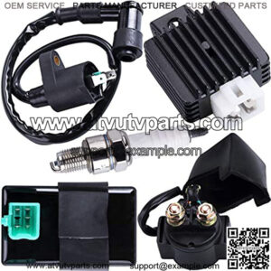 Ignition Coil 5-PIN CDI Box Solenoid 4-PIN Relay Voltage Regulator Spark Plug Kit for 50cc 70cc 90cc 110cc 125cc ATV Chinese Go Kart Dirt Bike Pit Bike TaoTao Moped Scooter