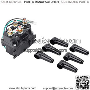 Winch Solenoid Relay Contactor 12V 500A Replacement for ATV UTV, Heavy Duty Winch Solenoid with 6 Protecting Caps