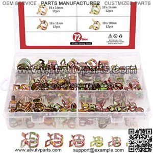 72 pcs Spring Band Type Action Fuel/Silicone Vacuum Hose Pipe Clamp Low Pressure Air Clip Clamp (10 x 7mm 10mm 11mm 14mm 16mm 17mm)