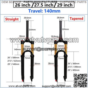 26/27.5/29 Inch Magnesium Alloy Mountain Bike Front Fork, Travel 140mm Air Pressure Shock Absorber MTB Suspension Fork Bicycle Accessories (Color : Straight Manual Lock Out, Size : 26 inch)