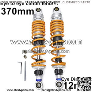 370mm 14.56 inch 7mm Spring Universal Motorbike Air Shock Absorber Rear Suspension ATV Quad Scooter Dirt Bike Adjustable Inflatable Air Damping