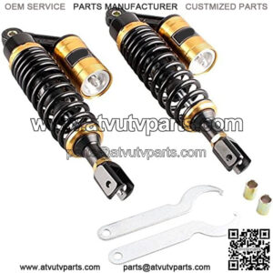 Motorcycle Air Gas Shock Absorbers Pair 13.5Inch 340mm Fork Clevis Ends Universal Fit For Honda Suzuki Kawasaki Yamaha Ducati Scooter ATV Quad Dirt Sport Bike Go Kart Black Golden