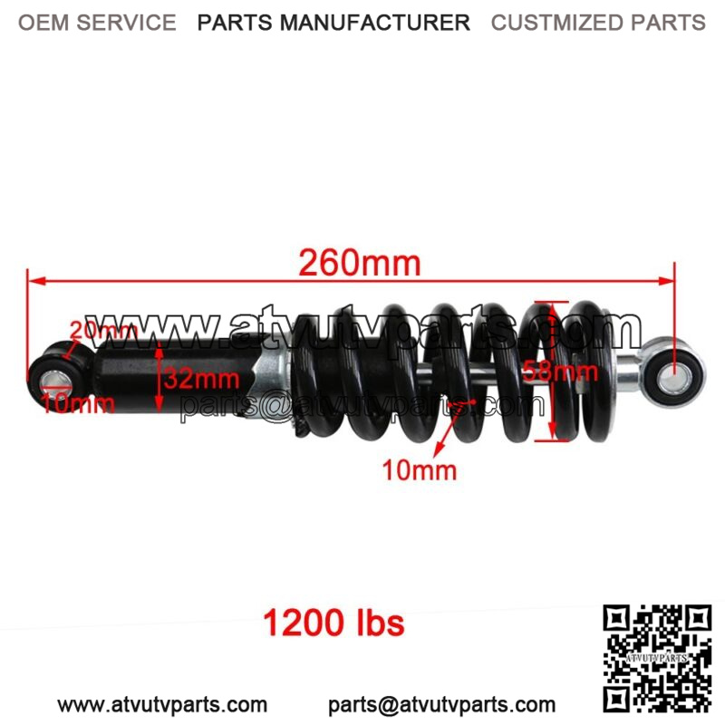 10" 260mm Rear Shock Absorber for Dirt Pit Bike Trail Scooter ATV Quad 1200lbs - Image 2