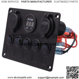 Blue round illuminated switch + cigarette lighter holder + dual USB + voltmeter cination panel