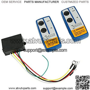 Wireless 150FT 12V Black Receiver + 2 Blue Remote Winch Control Solenoid Kit Handset Switch for Truck Jeep ATV SUV