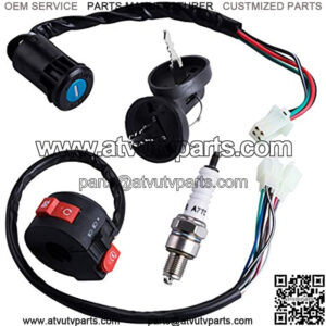 3 Function Left Starter Switch+4 Wires Ignition Switch Key with Cap Assembly for 50cc 70 cc 90cc 110 cc 125cc 150cc SUNL Coolster ATV Quad 4 Wheeler Apollo Dirt Bike Scooter Parts