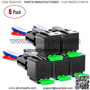 50023R 5 Pack 30A Fuse Relay car Truck Socket kit-30A Switch Harness Set-12V DC 4-Pin SPST 14 AWG Hot Wires-Auto Switches & Starters Set,2 Years Warranty
