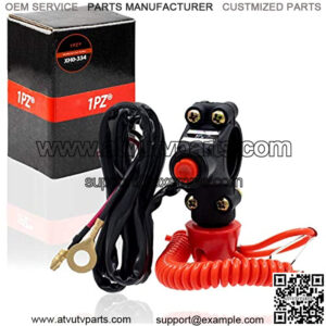 1PZ BR2-L02 Dirt Bike Handlebar Mount Safety Tether Engine Kill Stop Switch Push Button 12V 2 Wires for Honda Tohatsu Boat Outboard Motorcycle ATV Dirt Bike