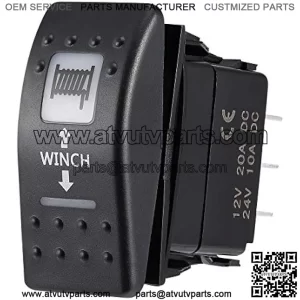 KEMIMOTO 7Pin Winch Rocker Switch Momentary UTV Rocker Switch Compatible with Polaris RZR Ranger Can-am White Led Light, 20 Amp/12V, Toggle Winch in/Out