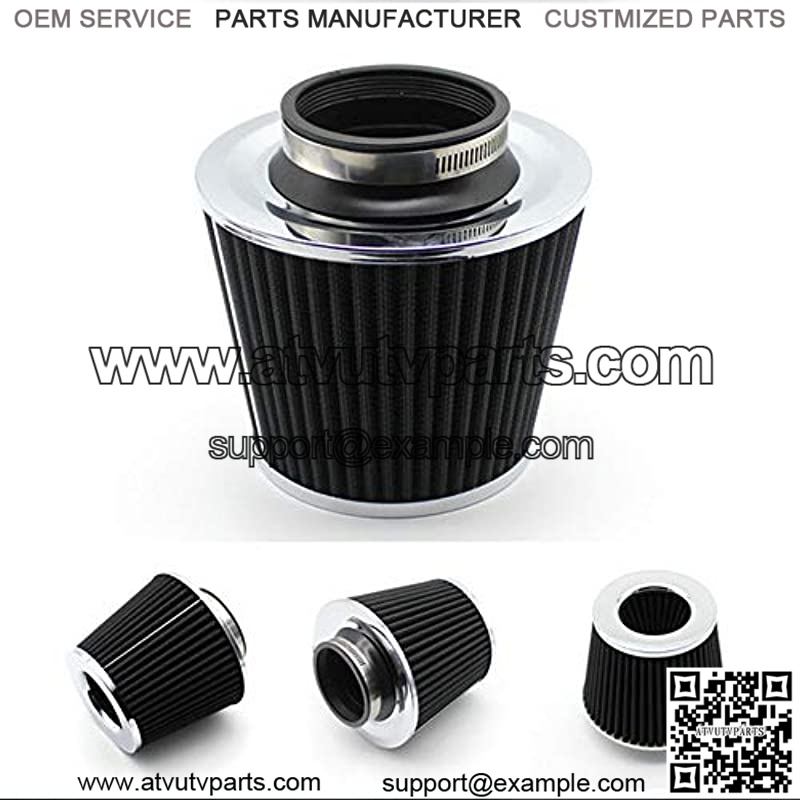 Universal Clamp-On Air Filter, Washable Filter, High Flow Round Tapered Cone Closed-Top Cool Air Filter Cleaner, 3 Inch Air Filter (Black)