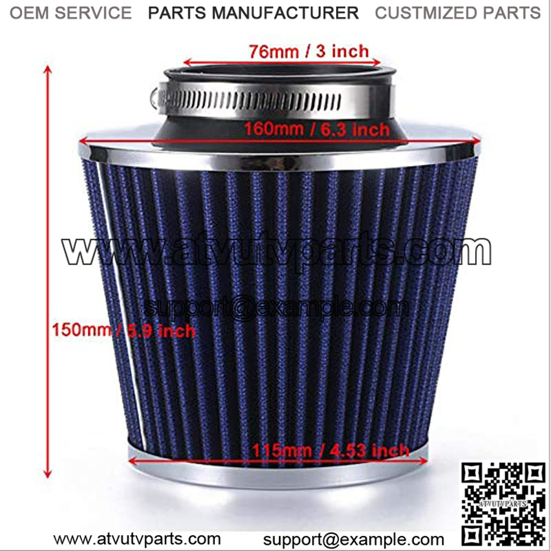 Universal Clamp-On Air Filter, Washable Filter, High Flow Round Tapered Cone Closed-Top Cool Air Filter Cleaner, 3 Inch Air Filter (Black) - Image 2