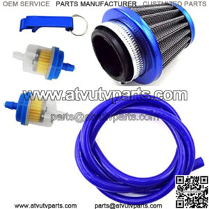38mm Air Filter Cleaner + 5mm 1 Meter Fuel Hose Line + Fuel Filter For 50cc 70cc 90cc 110cc 125cc Pit Dirt Bike ATV Quad & GY6 50cc QMB139 Engine Moped Scooter (Blue)