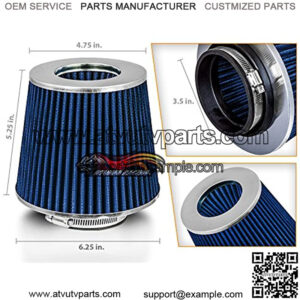 BLUE 3.5" 89 mm Inlet Cold Air Intake Cone Replacement Washable Clamp-On Dry Air Filter