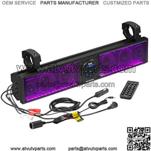 BRT26RGB ATV UTV Sound Bar System - 26 Inches Wide, IPX5 Rated Weatherproof, Bluetooth Audio, Amplified, 4 inch Speakers, 1 Inch Tweeters, USB Port, RGB Multicolor Illumination
