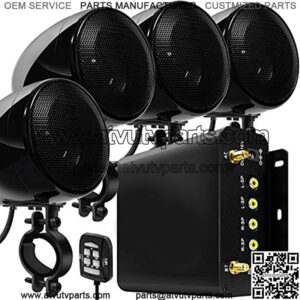 TN4-Q 1000W 4 Channel Amplifier 4" Full Range Waterproof Bluetooth Motorcycle Stereo Speakers Audio System AUX USB SD Radio for 1-1.5" Handlebar Harley Touring Cruiser ATV