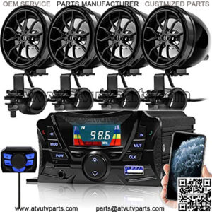 TS3-Q Gen.3 Motorcycle Weatherproof Bluetooth Speakers 7/8-1.25 in. Handlebar Mount MP3 Music Player Sound Audio Stereo Amplifier System ATV UTV w/AUX, USB, Micro SD, FM Radio, 4-Speaker