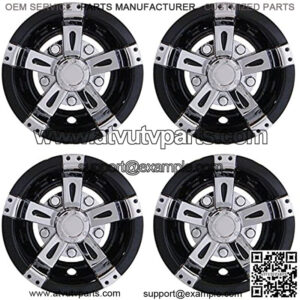 Golf Cart 8" Vegas Chrome/Black Wheel Covers Hub Caps Set of 4