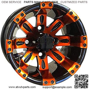 10?? Golf Cart Wheel, Black/Orange Rim & Center Cap, 10x7 ET-25