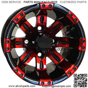 10" Golf Cart Wheel, Black/Red Rim & Center Cap, 10x7 ET-25