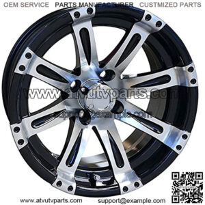 14" Golf Cart Wheel, Machined/Black Rim & Center Cap, 14x6 ET-0
