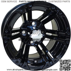 RX334 Gloss Black w/ Chrome Center Cap 12x7 ET-25 Golf Cart Wheel