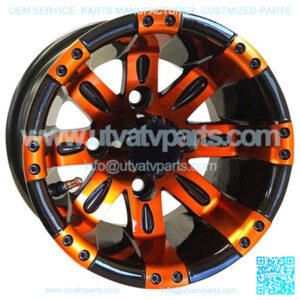 10" Golf Cart Wheel, Black/Orange Rim & Center Cap, 10x7 ET-25