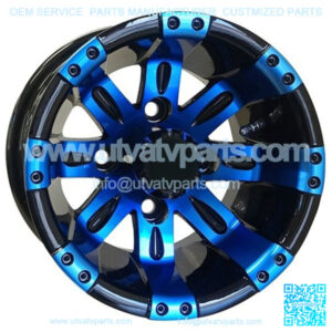 10" Golf Cart Wheel, Black/Blue Rim & Center Cap, 10x7 ET-25