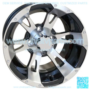 12" Golf Cart Wheel, Machined/Black & Center Cap, 12x7 ET-25