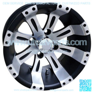 12" Golf Cart Wheel, Machined Matte Black Rim & Center Cap, 12x6 Centered
