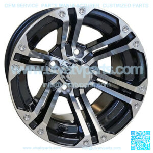 12" Golf Cart Wheel, Machined/GloBlack & Center Cap, 12x7 ET-25