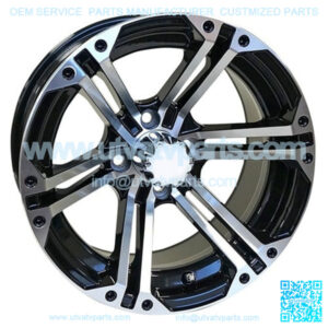 14" Golf Cart Wheel, Machined/Black Rim & Chrome Center Cap, 14x7 ET-25