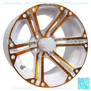 14" Golf Cart Wheel, White/Orange Rim & Center Cap, 14x7 ET-25