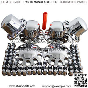 Chrome ABS Complete Axle Cover Set with Standard Hub Caps and 33mm Screw-On Lug Nut Covers for Semi Trucks (2 Front and 4 Rear)