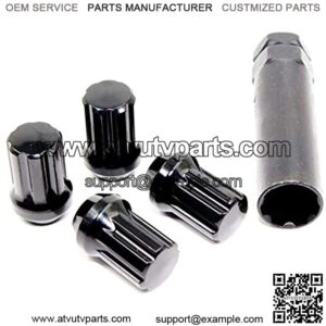 Set of 20 Veritek 14x1.5mm GloBlack Spline Drive Tuner Lug Nuts w/Key 1.40 Inch for Aftermarket Custom Wheels