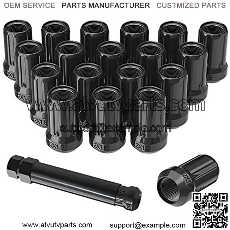 Lug Nuts 12x1.5 Black Open End, m12x1.5 Bulge Acorn Wheel Lug Nuts 1.3" Tall with 1 Key, 20 + 1PCS