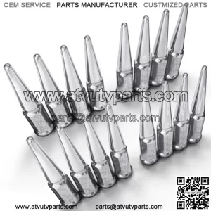 50 Caliber Racing 16pc 12x1.25mm Chrome Spike Lug Nuts for Kawasaki Teryx 4 Mule