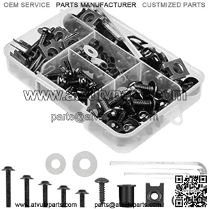 Motorcycle Fairing Bolt Kit, 177pcs M5 M6 Motorcycle Windscreen Screws, Aluminum Fasteners Fairing Bolts Nut Clips Kit, Mounting Kits Washers Nuts Screws Assortment for Sport Bikes (Black)