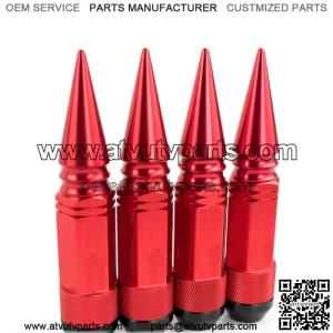 SICKSPEED 4 PC RED SPIKED ALUMINUM 108MM 3PC LUG NUTS POLARIS ATV 3/8X24 N31 (For: Kawasaki Teryx4 800)