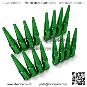 Green Long Steel Spike Lug Nuts 10x1.25 ATV Can-Am Yamaha Honda Suzuki Kawasaki (Fits: Yamaha Rhino 660)