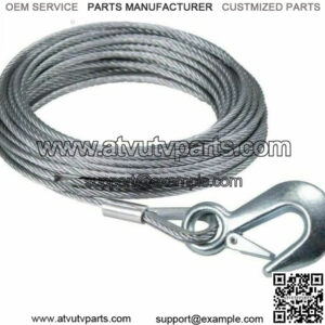 3/16" X 50' Galvanized Wire Rope Winch Cable 7x19 W. Slip Hook -Latch ATV Winch
