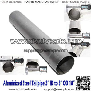 18" Length Straight Exhaust Pipe Extension Tube Aluminized Steel Tailpipe (3"ID to 3"OD)