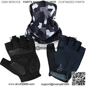 Unittype 3 Pieces Half Finger Cycling Gloves Men Bike Gloves Neck Gaiter Set Non-Slip Road Bicycle Gloves Gel Pad Shock-Absorbing Breathable Glove Motorcycle Mountain Bike Gloves for Men Women